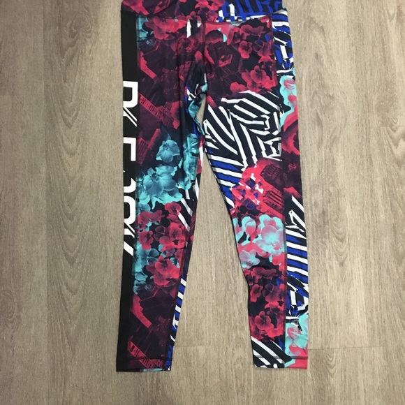 Reebok, Print Leggings, Blue and Pink Floral - Picture 2 of 4